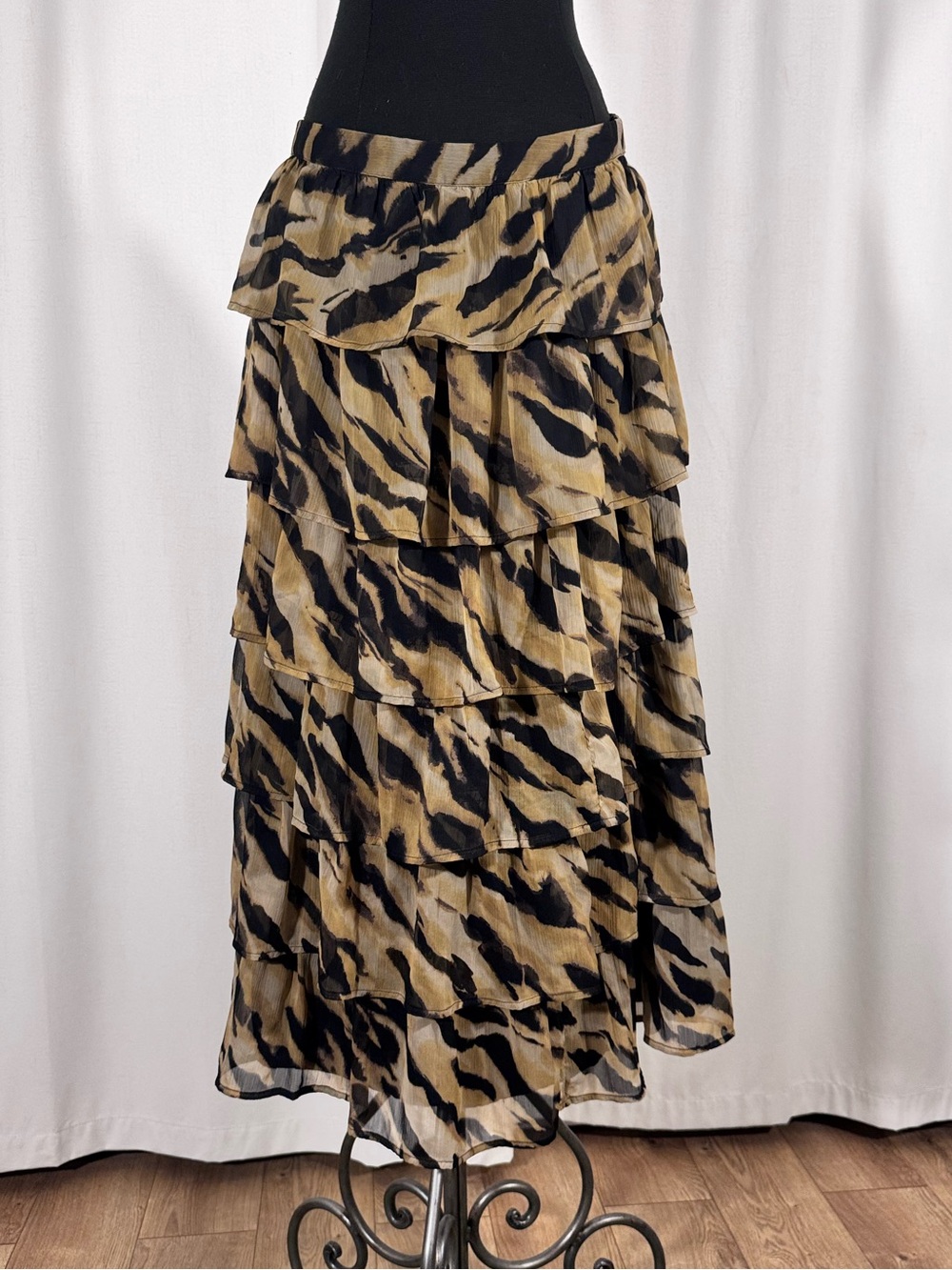 Woolworths Tiger Print Tiered Ruffle Maxi Skirt